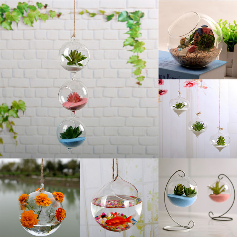 Transparent Home Garden Clear Glass Flower Plant Stand Hanging Vase Planter Terrarium Container Home Office Decor