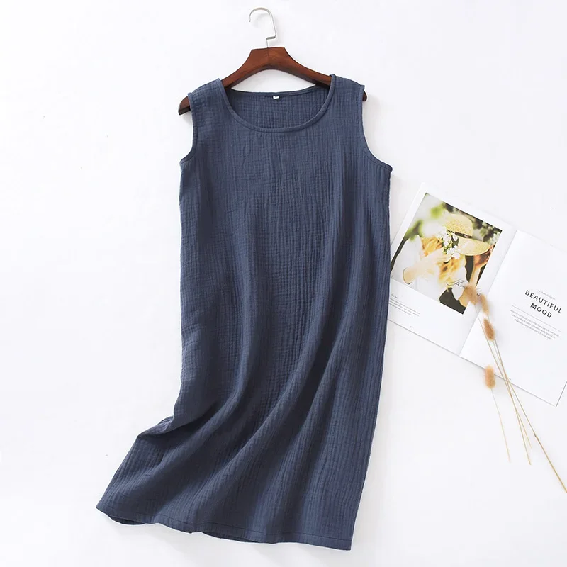 100%  cotton gauze women's dress solid o-neck short basic house nightgown female dress 121964 wla: Xl / 3