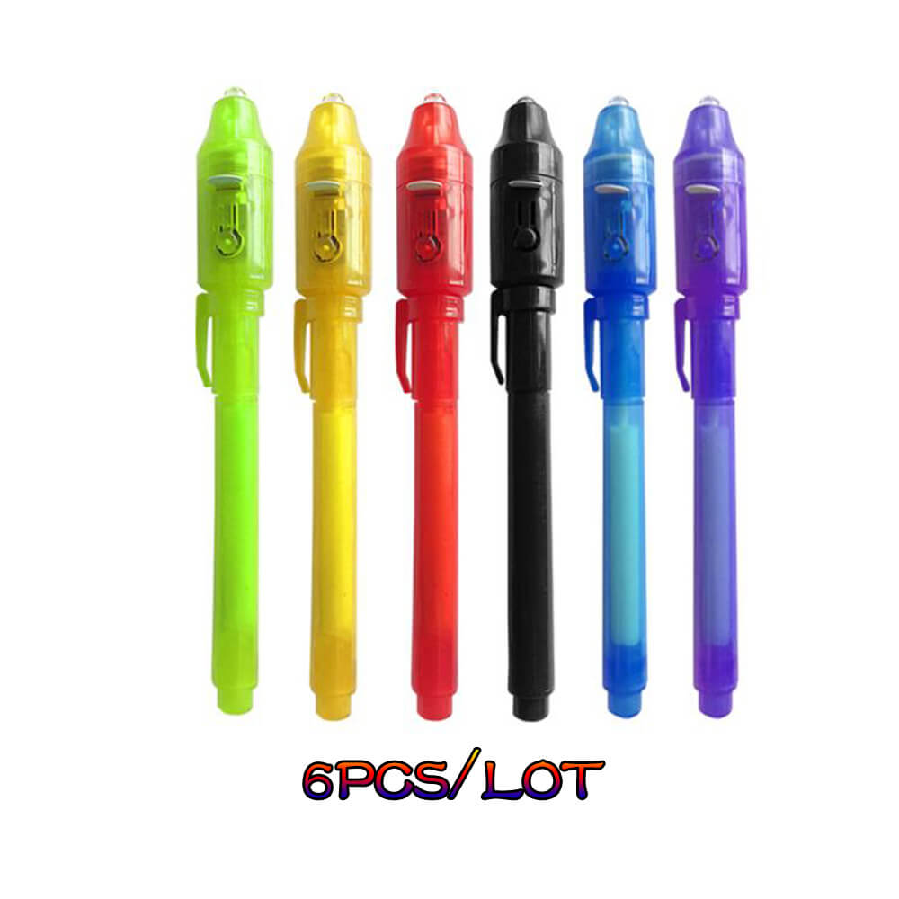 Stylo à encre Invisible avec lumière violette, gadget espion ninja pour écrire des messages secrets pour noël, Thanksgiving, d&#39;halloween: Style B 6 Pcs