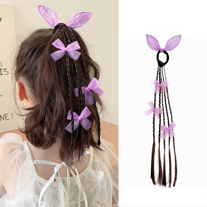 1 unidad de pelucas con Orejas de conejo y lazo para niñas, coleteros, bandas de goma, bandas para el cabello, tocados encantadores, accesorios para el cabello para niños, adorno para el cabello: Lavanda