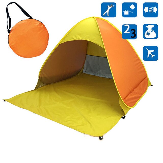 Beach tent boat ultra light folding tent pop-up automatic open tent family travel fish camping shade fishing outdoor ice fishing: Orange with yellow