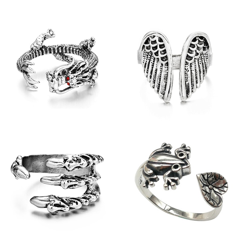 Charme Nette Paar Schmuck Finger Ring Frauen unisex Engel FlüGel Frosch Katze Adler Pfote Einstellbare Punk Zubehör Männlichen Party