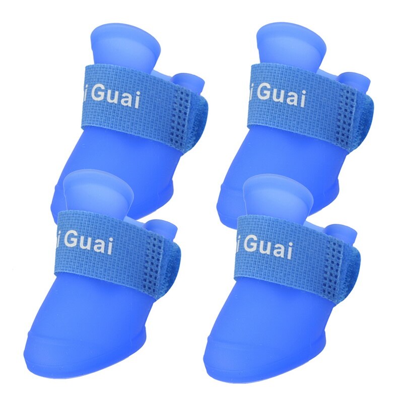 Candy Color Padded Pet Shoes Non-slip Boots Shoes Dog Cat Pet Dog Rain Boot Waterdrop 4PCs: Blue / 50x40mm