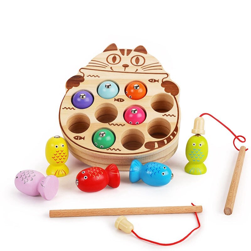 Kinderen Puzzel Magnetische Vissen Spel Met Kat Vorm Playboard Houten Speelgoed Kinderen Puzzel Educatief Speelgoed