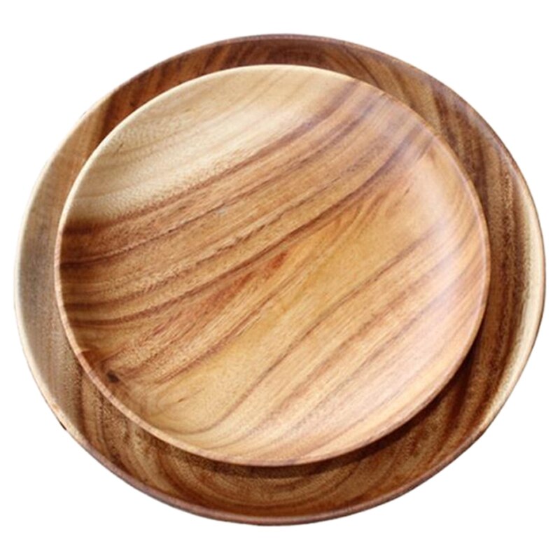 2 stuks ronde houten borden, geheel acaciahout, fruitschalen, houten schotels, theeblad, dessertbord, dinerbord, ontbijtbord, servies