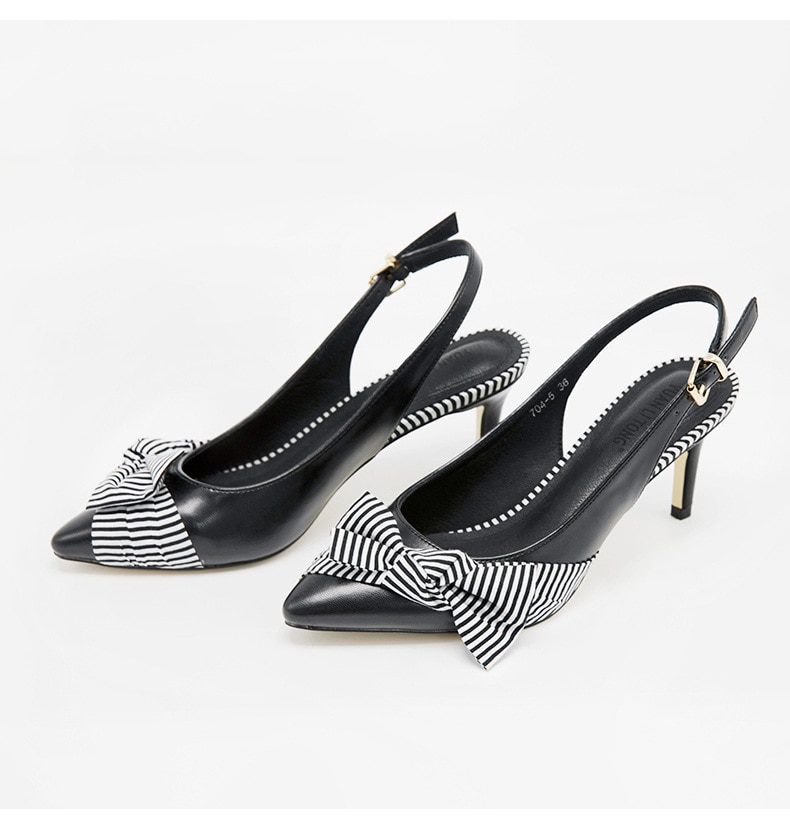 Zomerschoenen dames ondiepe mond hoge hakken dames dun met puntige strik damesschoenen wild