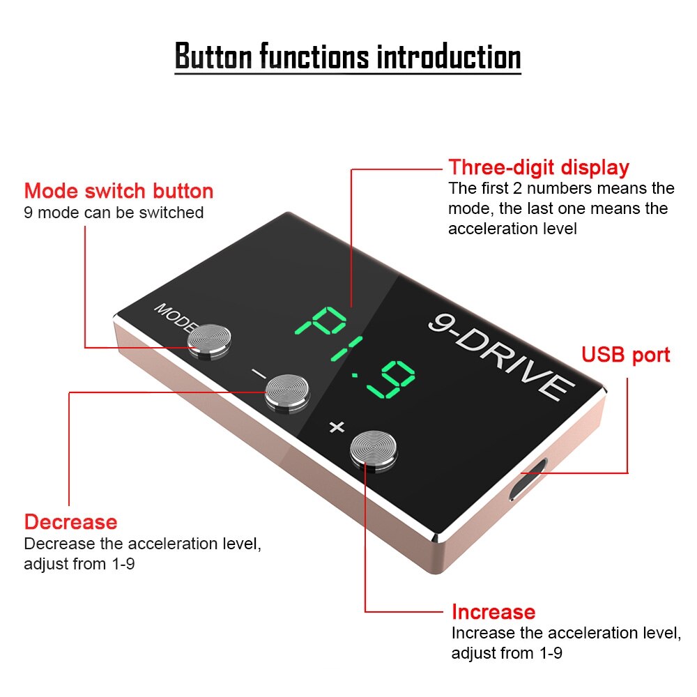 YOSOLO Tuning Parts Accessory Plug Play 9 Drive 5 Modes Racing Accelerator Potent Booster Throttle Response Controller