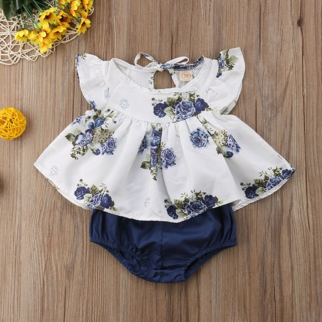 Lovely Summer Infant Baby Girl Ruffle Floral Dress Sundress Briefs Outfits Clothes Set Baby Christmas Dress: -E04-white- / 24M