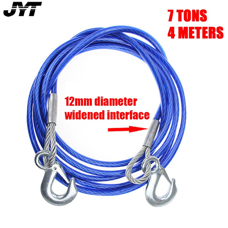 Heavy Duty Tow Ropes 4M 7 Tons Wire Cable High Strength Hook Steel Wire Trailer Car Emergency Towing Rope