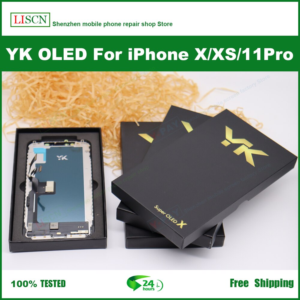 Pantalla LCD OLED YK para iPhone X XS 11pro, módulo digitalizador, pantalla táctil probada, píxeles sin zona muerta, piezas LCD de repuesto +
