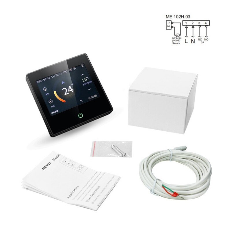 Intelligent wifi berøringsskærm varme termostat smart højttaler stemmestyring 91ad: Bk-wh
