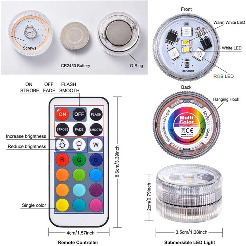 Remote LED Submersible Lights Waterproof RGB Underwater Night Light For Party Wedding Pond Pool Bathtub Aquarium Vase Decoration