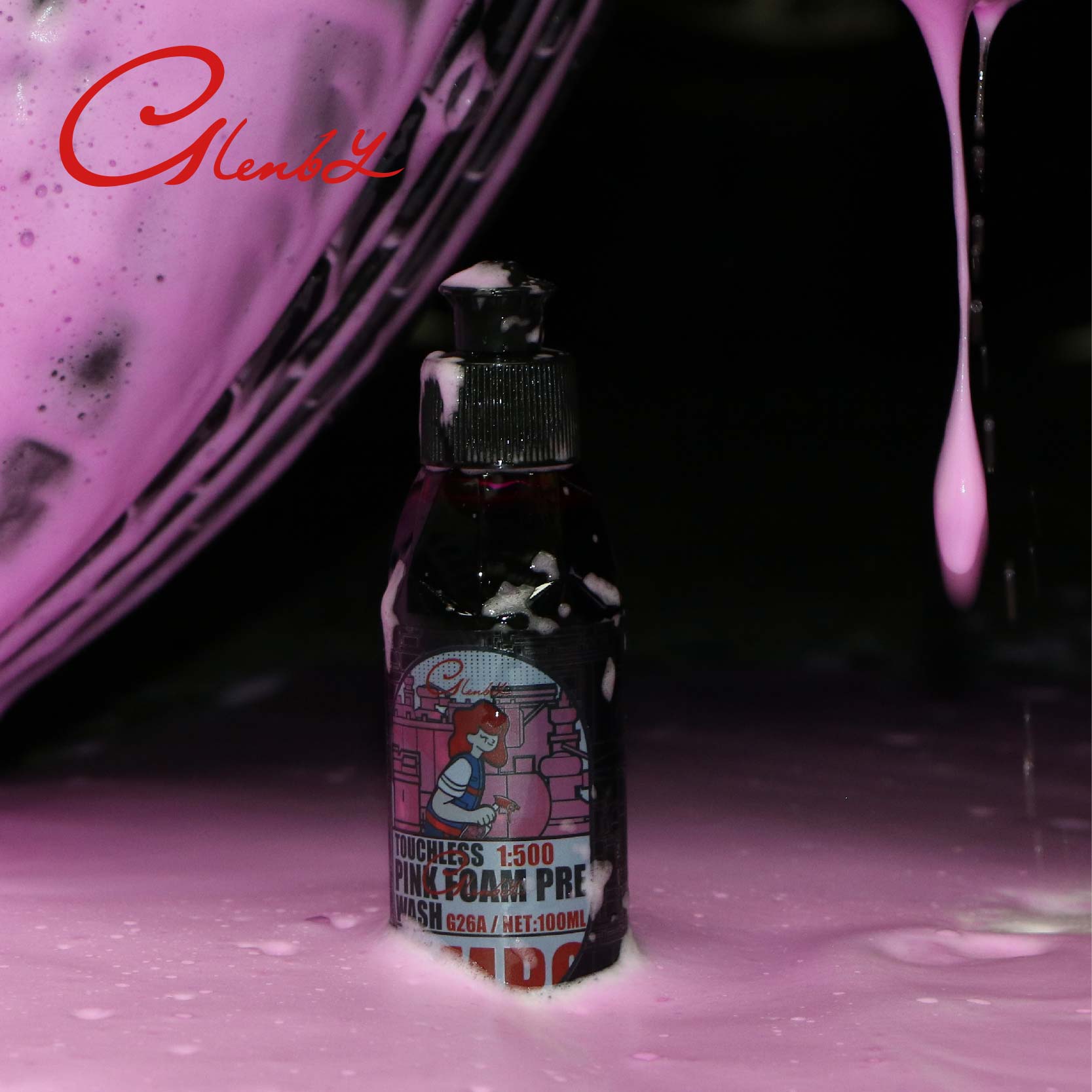 Savon de lavage de voiture en mousse de nettoyage de surface de pré-lotion rose, suppression de sédiments, adapté aux voitures, camions, motos, camping-car, etc.