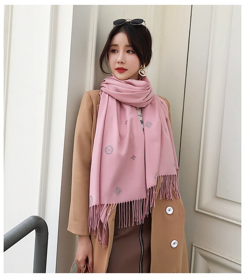 Winter Warm -drilling Scarf Women Pashmina Shawl Cashmere Solid Scarves Blanket Shawls scarf female stole