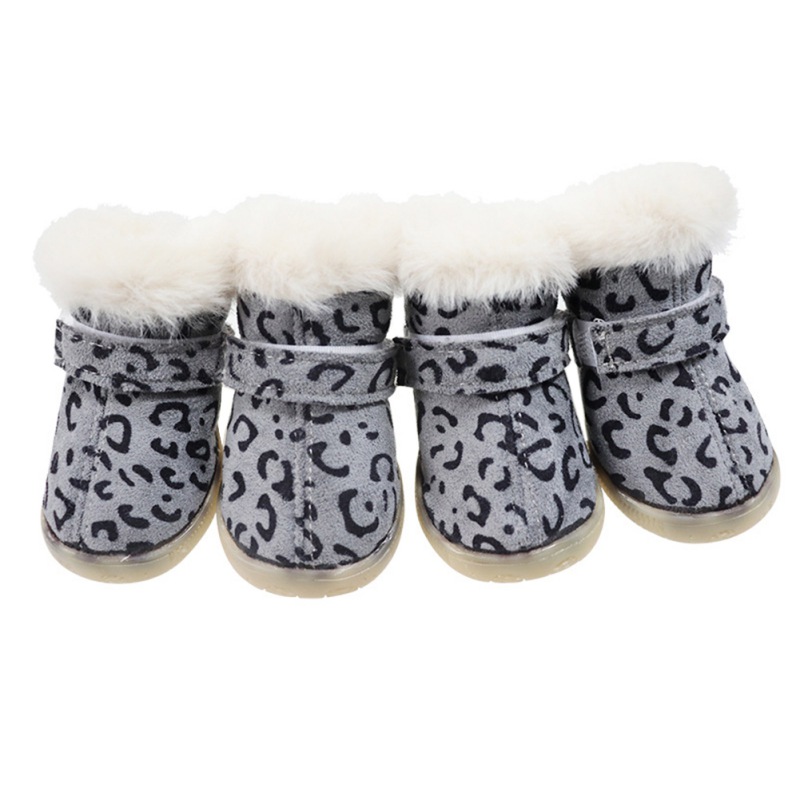 4 Stuks Leopard Gedrukt Hond Booties Zachte Gevlokt Pet Sneeuw Boot Winter Antislip Warm Kleine Hond Schoenen Voor teddy Bichon: H / 2