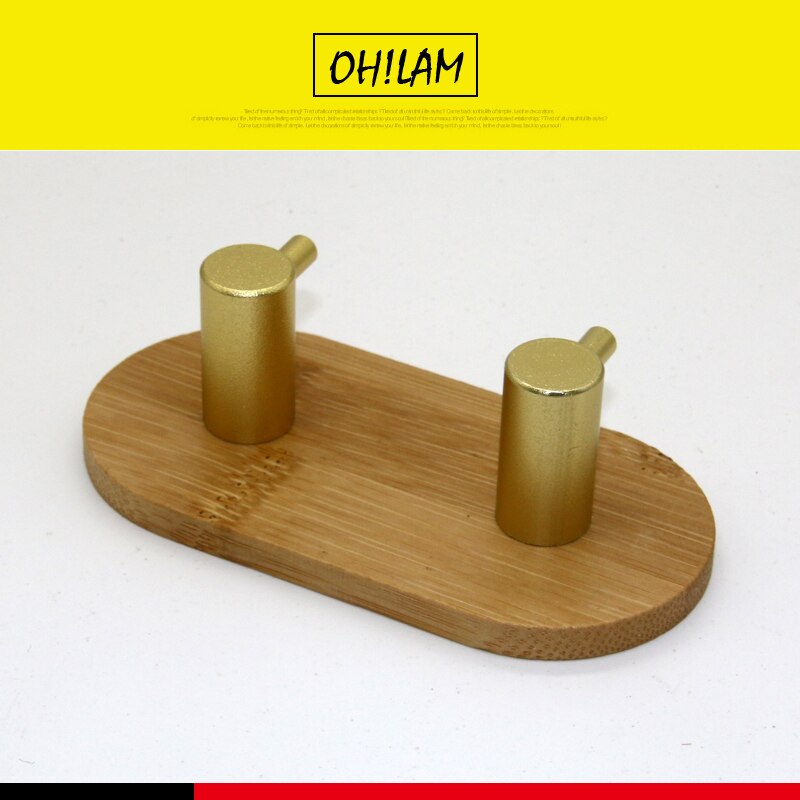 Soporte de pared de bambú adhesivo 3M, 3 ganchos, 1 unidad, colgador de ropa, abrigo, sombrero, fila, toalla, Perchero de ropa, oro: 2Hooks G