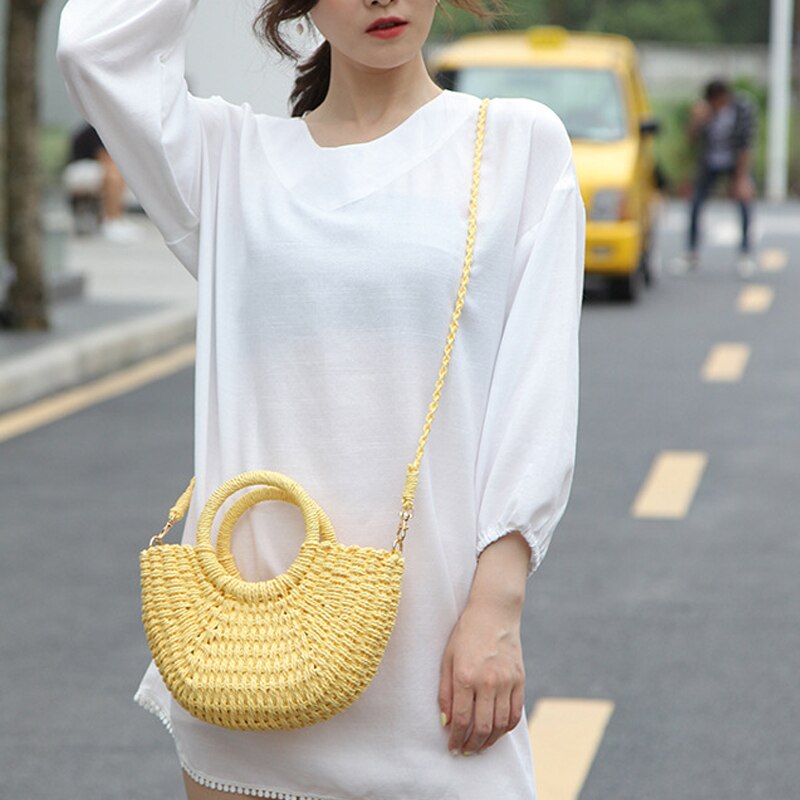 7 farbe stroh tasche Crossbody woven tasche nette fee candy farbe tragbare sommer strand strand tasche