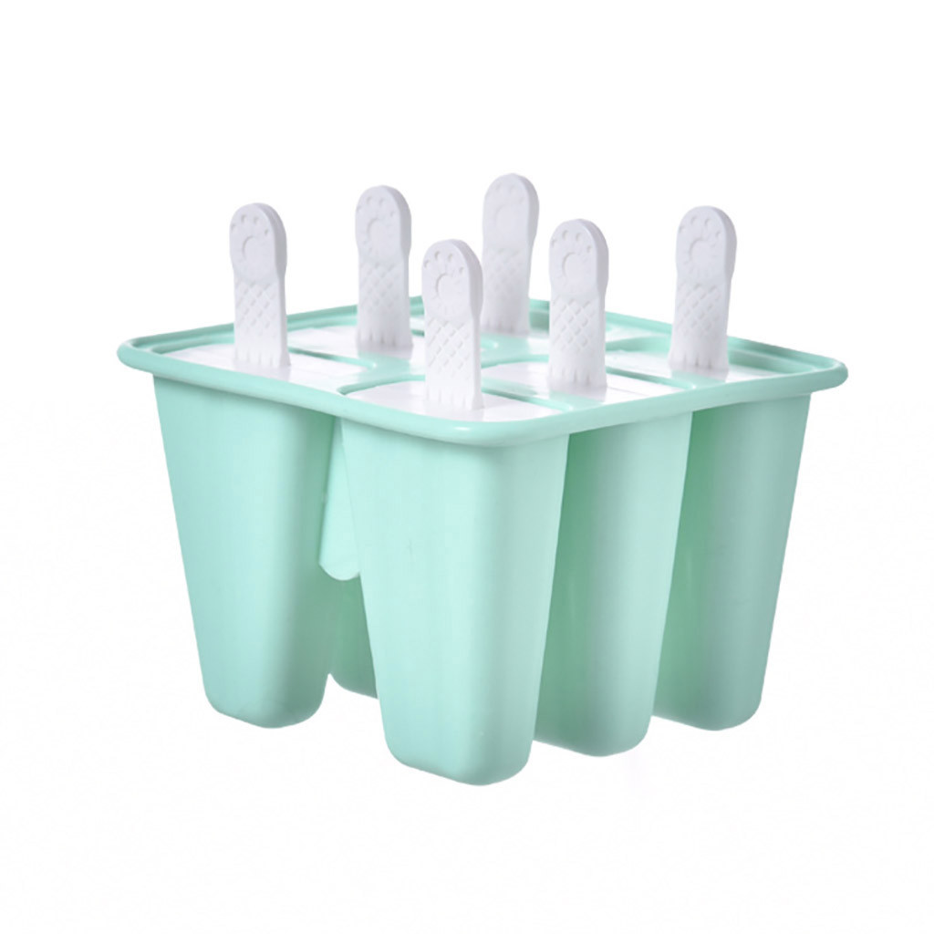 6 Hole DIY Frozen Popsicle Molds Silicone Freezer Ice Cream Mold Reusable Silicone Ice Pop Mold Lolly Moulds With Sticks: E