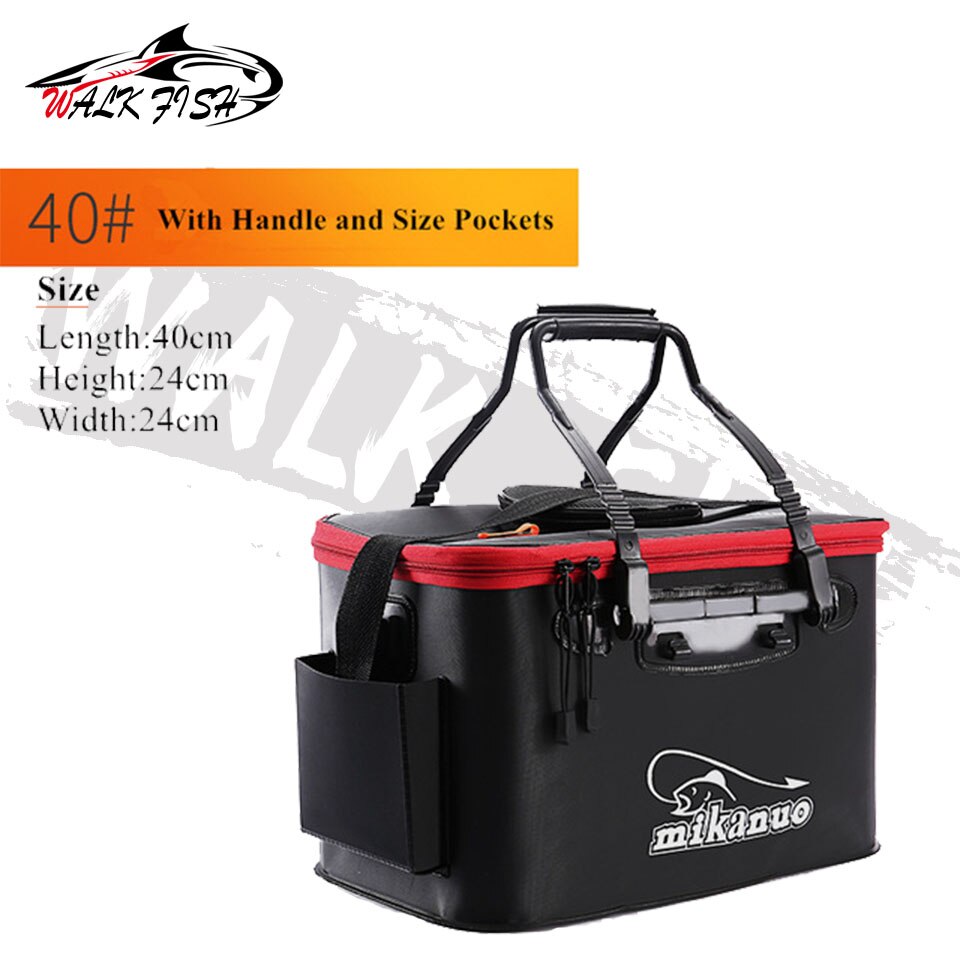 WALK FISH Thicken Fishing Bag Folding EVA Fishing Bucket Portable Live Fish Box Storage Outdoor Waterproof Camping Hiking Bag: 40cm 23L Black