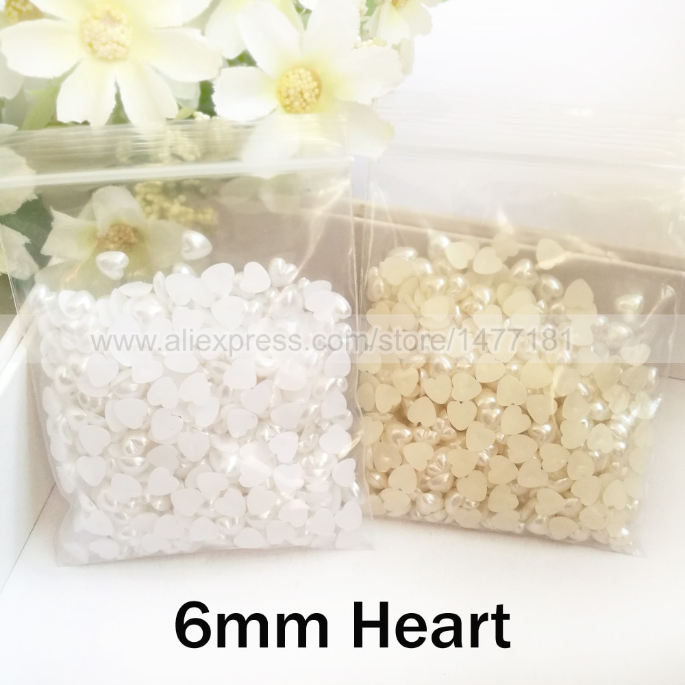 Hvid elfenben 6mm hjerteformede perler flad ryg efterligning faux perle halv hjerte plast perler diy kortfremstilling