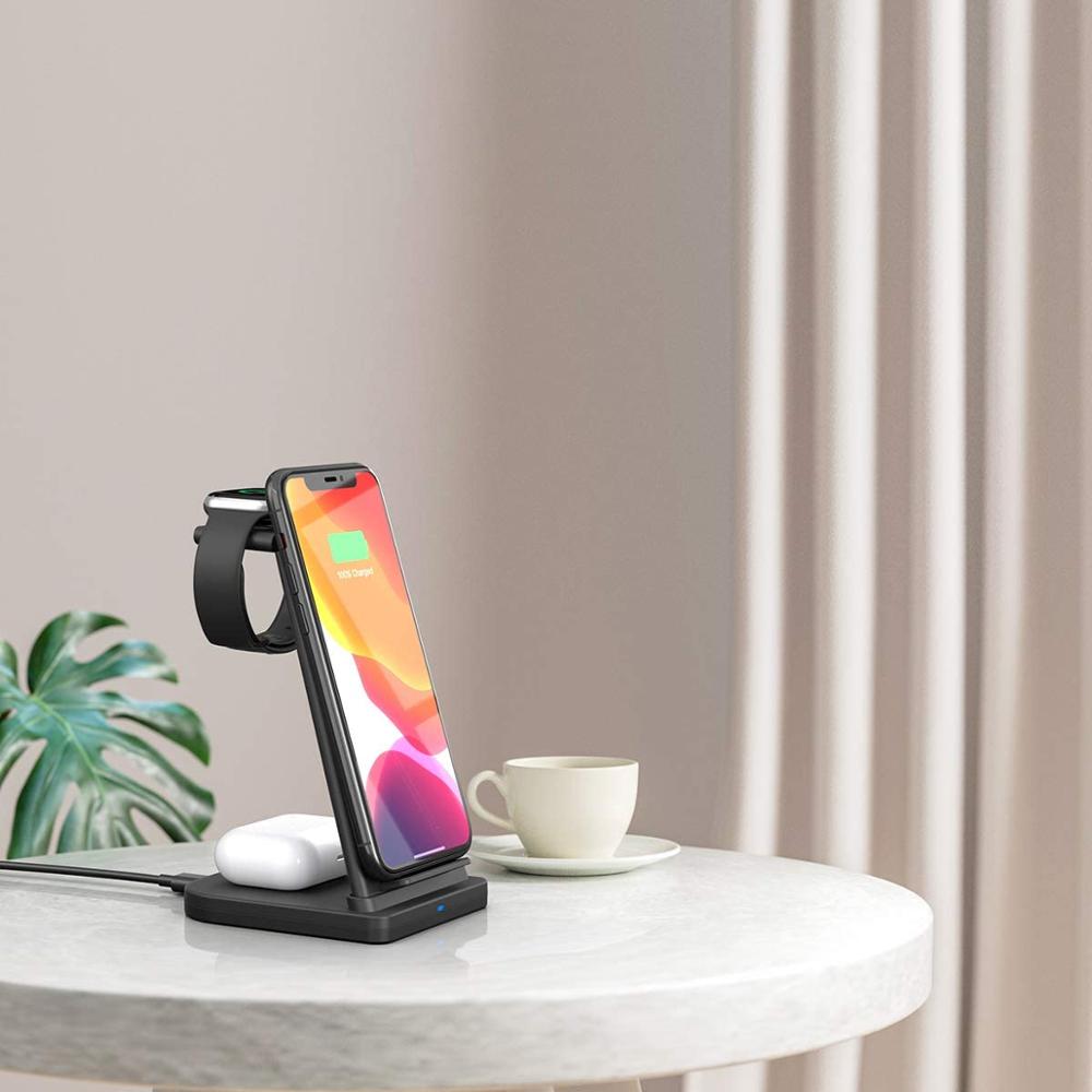Soporte de carga inalámbrica Qi 3 en 1, 15W, para iPhone 11 X XS XR 8, estación de carga rápida para Apple Watch SE 6 5 4 3 2 AirPods Pro