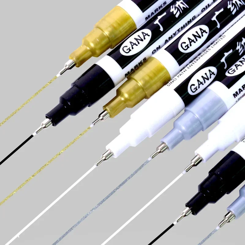 4 Pçs/set À Base de Óleo Branco Preto Marcadores de Tinta Permanente Canetas 0.7mm Extra Fino À Prova D' Água, para Pintura em Rocha, Madeira, Metal, Tela
