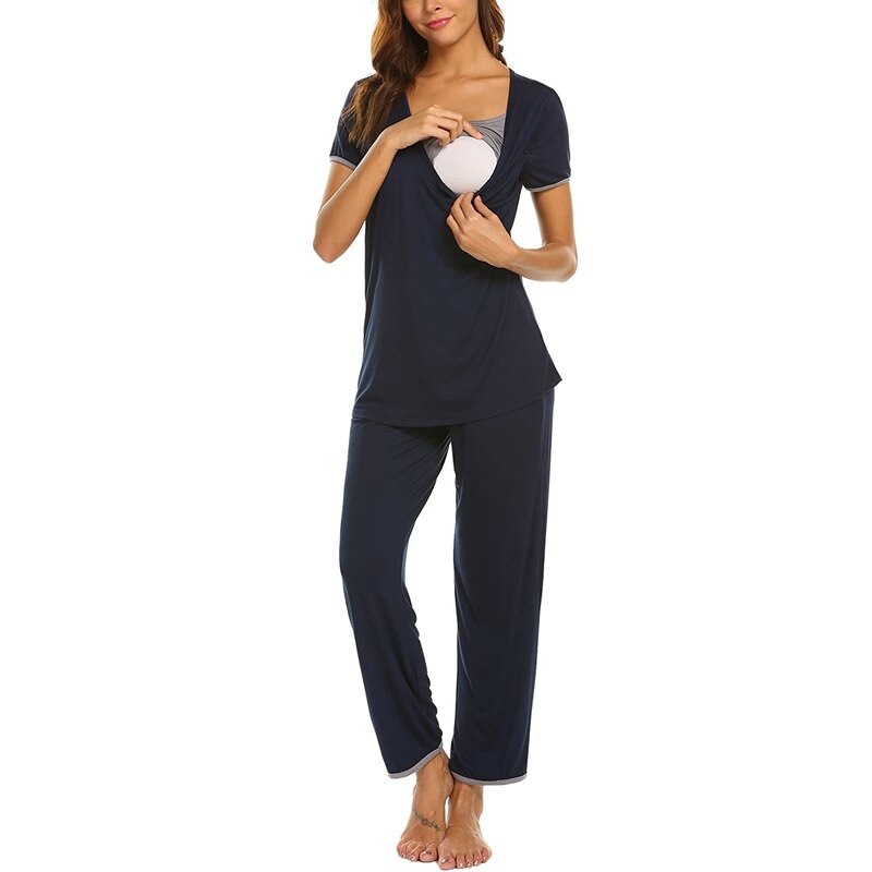 Maternity Pajamas Women Maternity Short Sleeve Nursing Baby T-Shirt Tops+Long Pants Pajamas Set