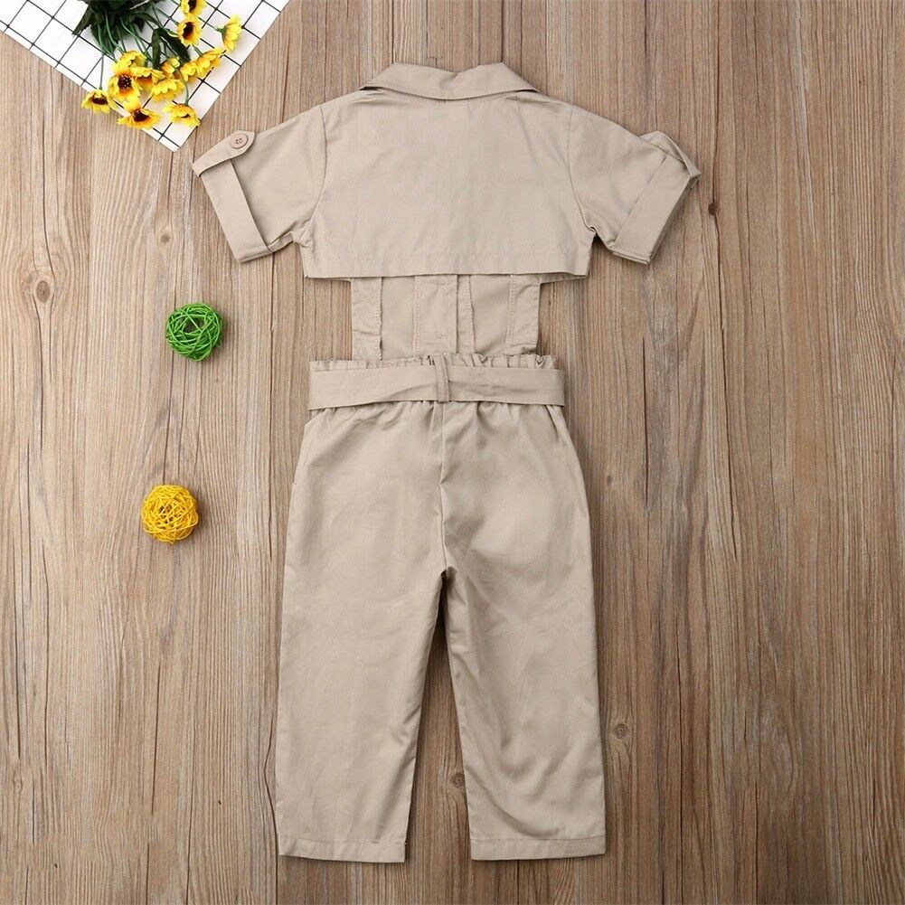 2-7T Toddler Baby Kid Girl inghilterra Style tuta bambini estate manica corta Show vita tuta pantaloni Casual tuta allentata