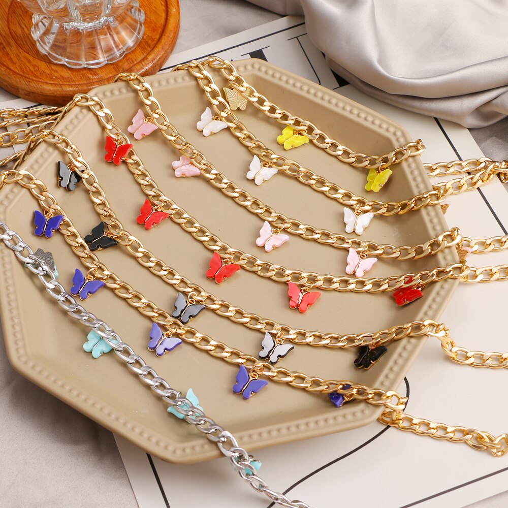 FNIO Butterfly Neck Pendants Women&#39;s Choker Gold Color Necklace On The Neck Chain Chocker Punk Jewelry Kpop Collar For Girl