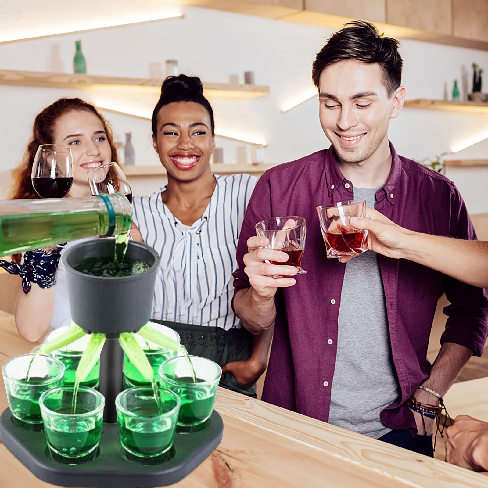 6 Shot Pouring Wine Dispenser Holder Plastic Star Shaped Beer Champagne Quick Filling Dispenser Rack Drinking Game Bar Supplies