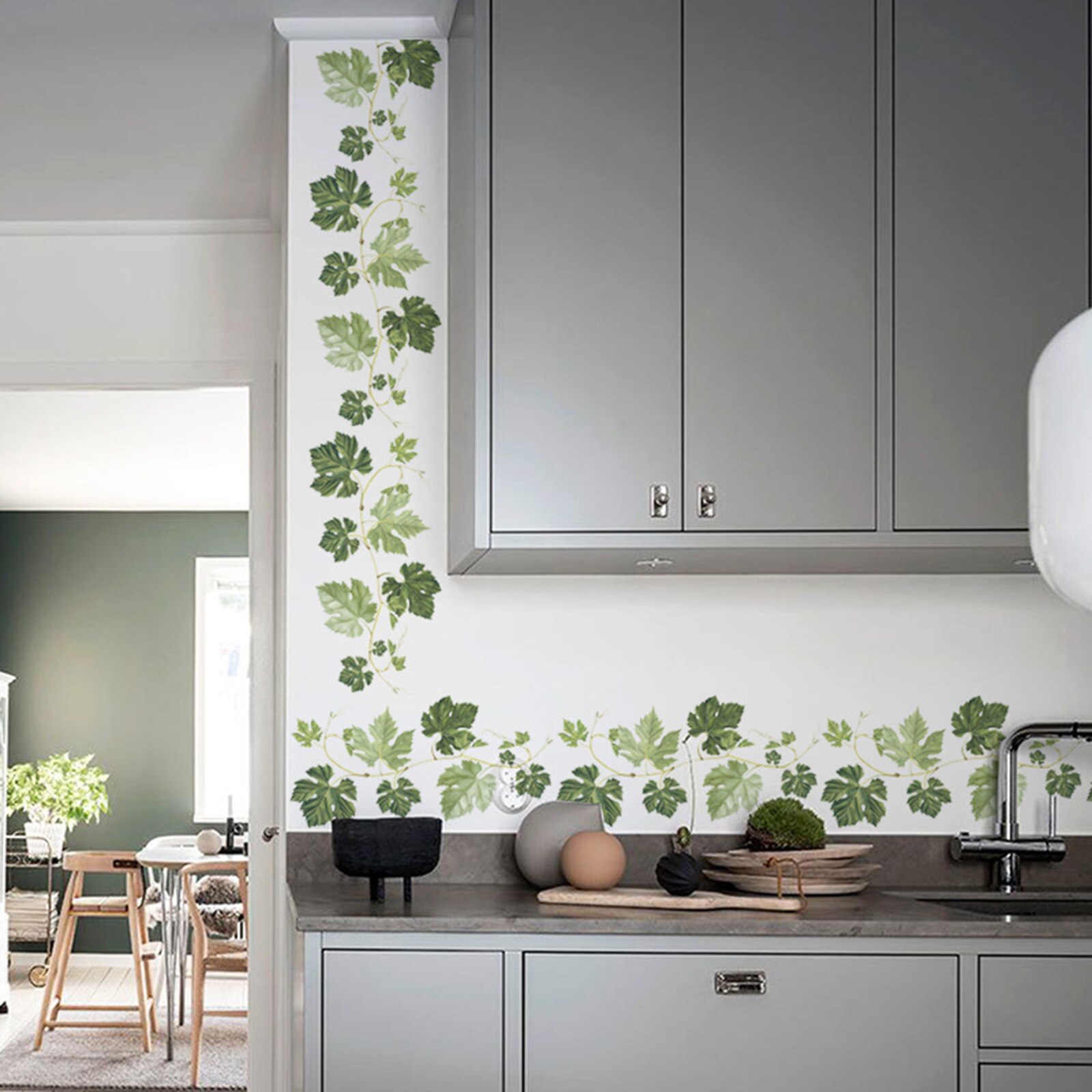 Ivy Wall Decals, Green Vines Wall Borders Vinyl Sticker for Bedroom Living Room Kitchen