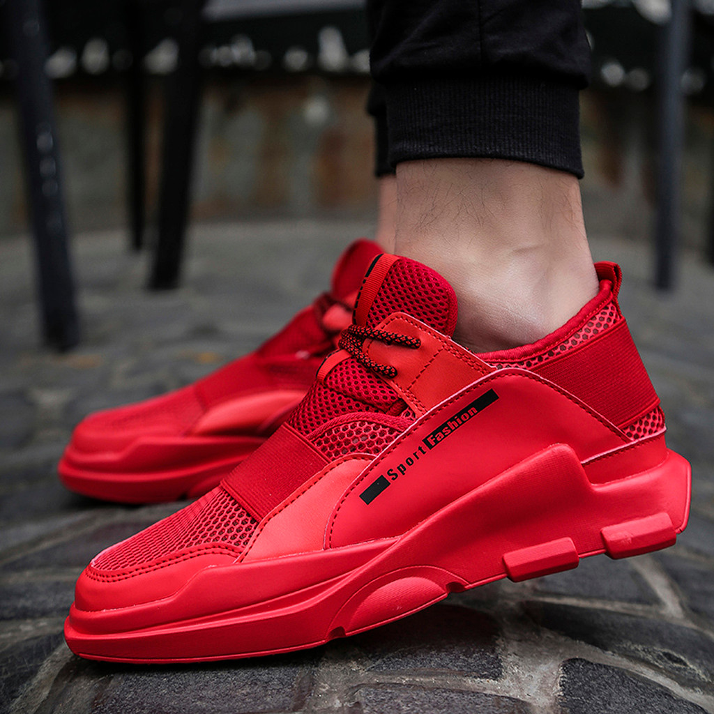 Breathable Shoes for Men Comfortable Mesh Sports Sneakers Male Black Red White Athletic Footwear Zapatillas #D