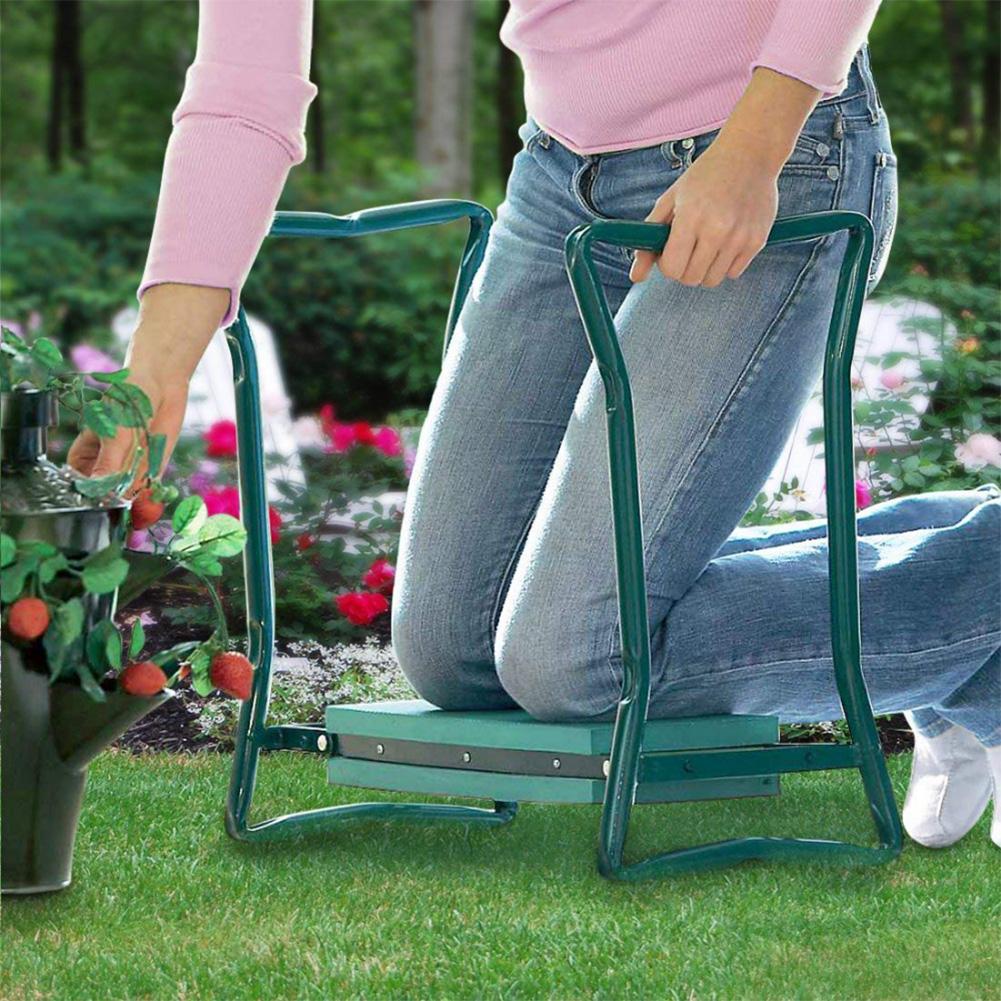 Gardening Kneeler With Handles Folding Stainless Steel Garden Stool With EVA Kneeling Pad Gardening Supply Side Pocket