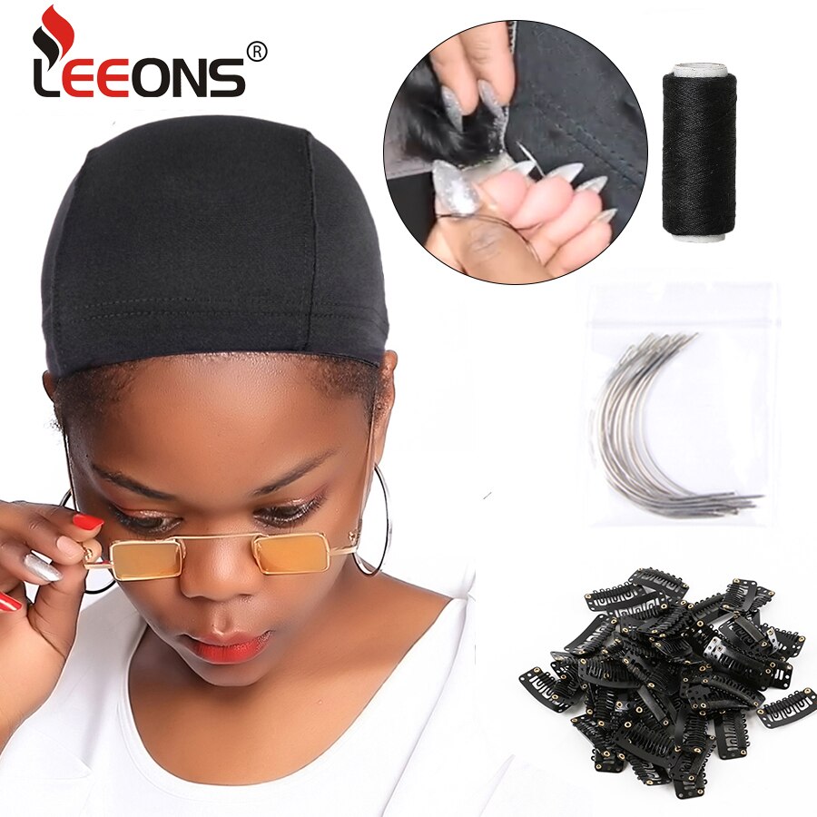 Leeons Diy Pruik Maken Caps Sets 12 Stuks 9Cm-C Rvs Gebogen Naald Naaigaren 20Pcs Pruik Snap Clips voor Maken Pruik