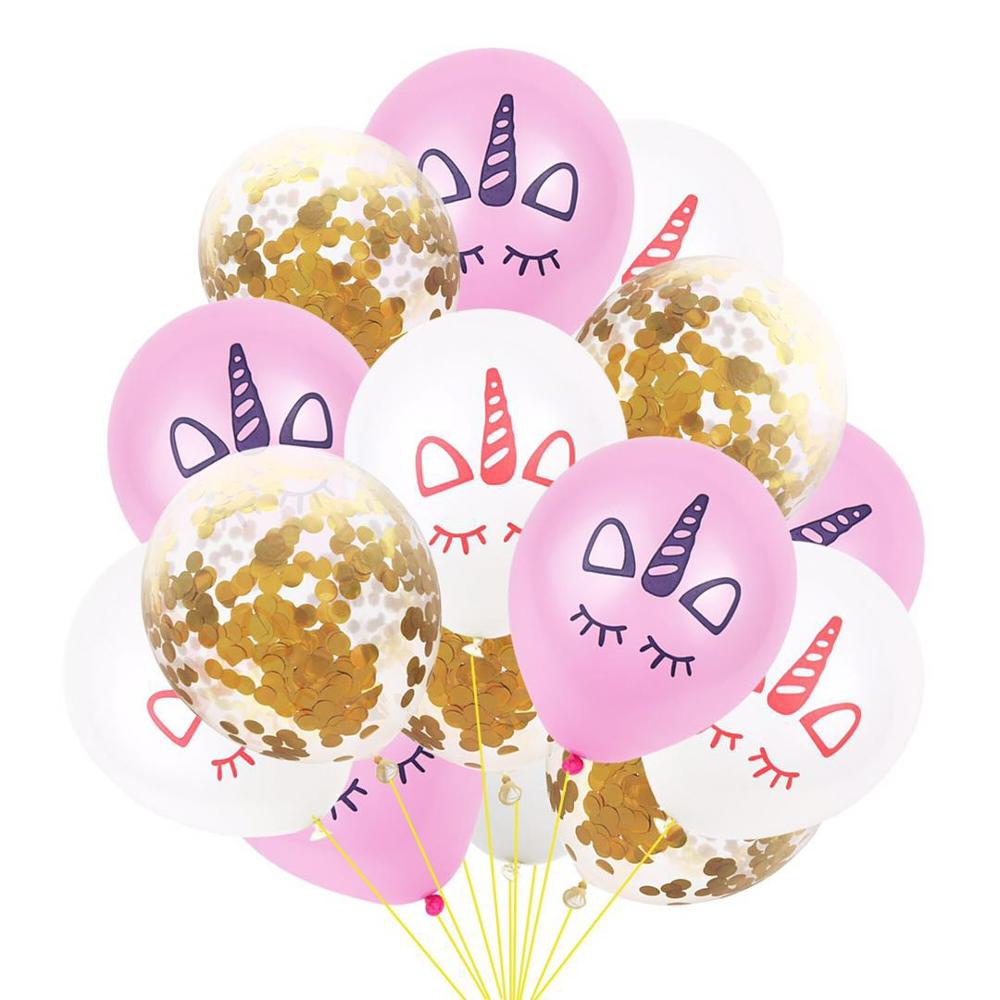 15 stk. 12 tommer enhjørning latex ballon konfetti palæ dragt fødselsdagsfest dekoration leverer børn balloner baby shower balloner: Guld paillet sæt