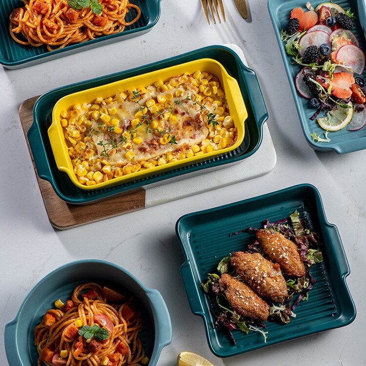 Hotel Home Kitchen Square Ceramic Dinner Plate Fruit Salad Binaural Square Plate Pasta Snack Square Plate