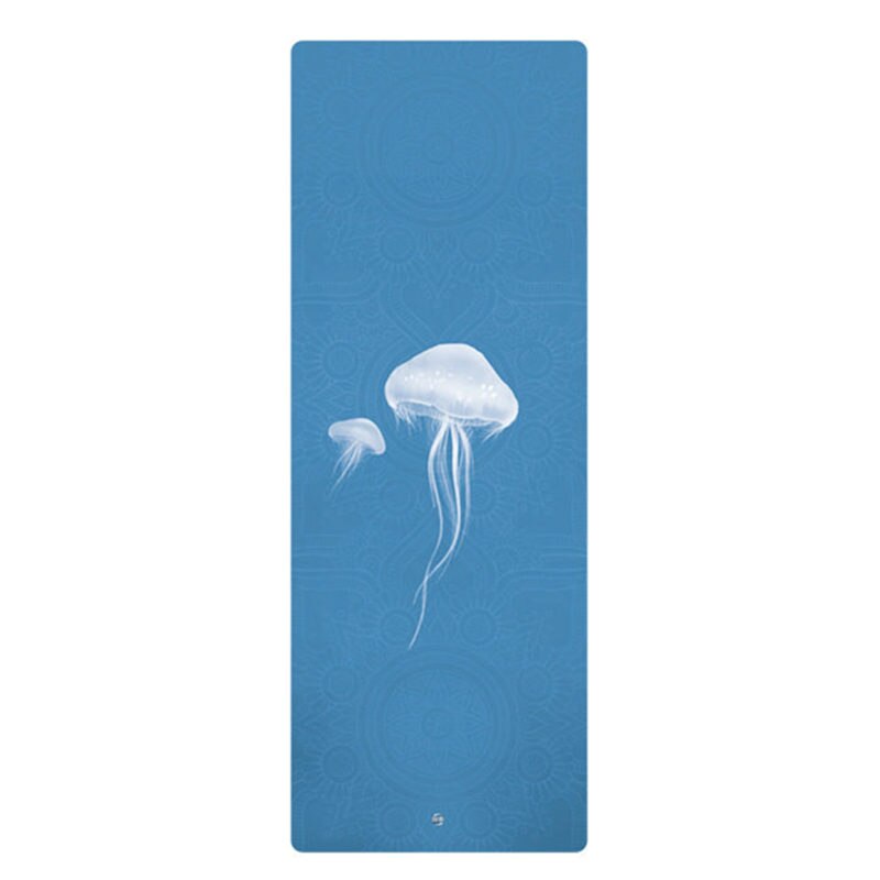 Bedruckte yogamatte aus naturkautschuk-wildleder, 183*68*1.5mm rutschfeste, umweltfreundliche übungsmatten für pilates, tanz, fitness und yoga: Blaue qualle