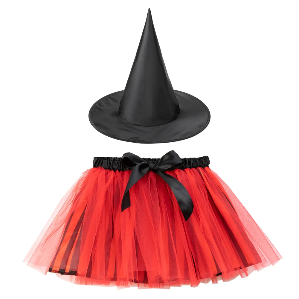 Children Girls Halloween Polka Dot Spiderweb Witch Skirt Hat Spider Web Tutu Outfit Party Dress Up Cosplay Costumes Carnival: L / Ivory