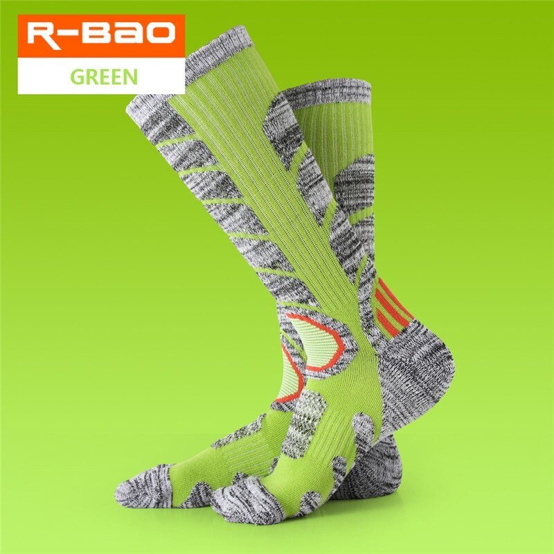 RB3301 Outdoor Skiing/Hiking Socks Terry Sole Thicken Keep Warm Breathable Wear-Resisting Sports Socks: Green / M