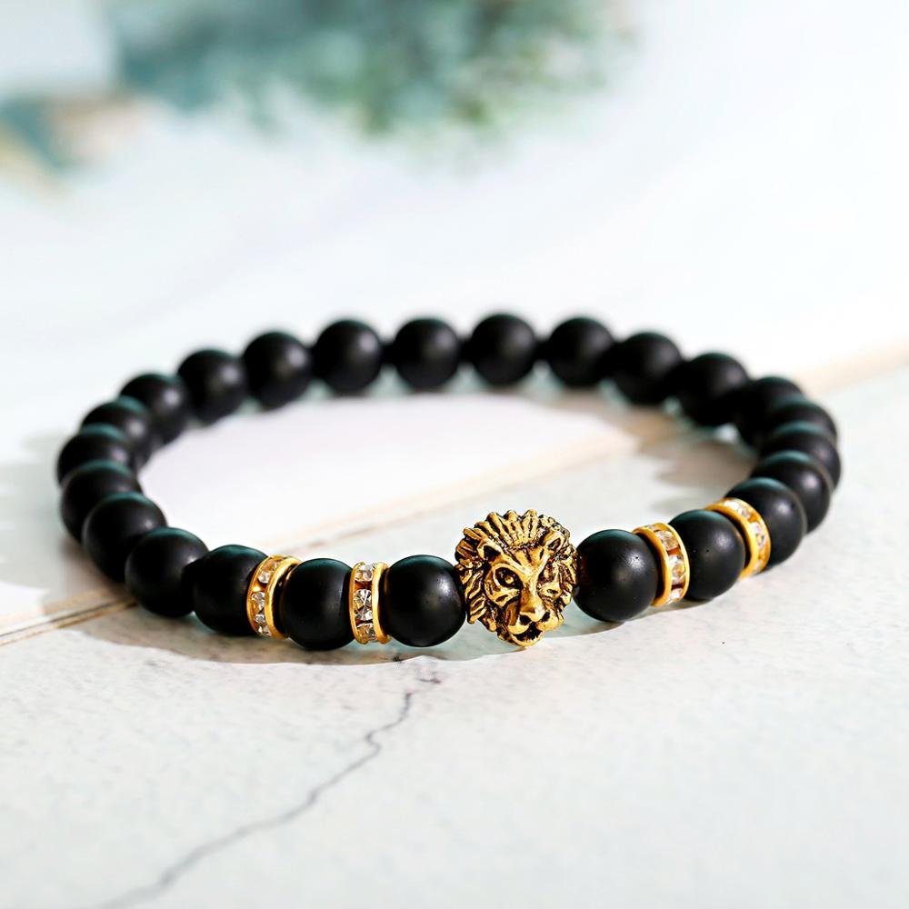 Lion Yoga Bracelet Homme Men Bileklik Charm Black Matte Natural Stone Beads Bracelet Men Braclet Jewelry: Style 1