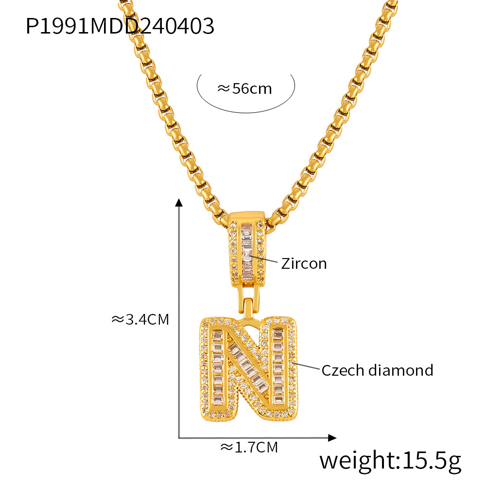 26 Letters Pendant Necklace For Women Men Unisex Stainless Steel 18K Gold Plated Waterproof Long Necklaces Couples Neck Chain: Pure Gold Color
