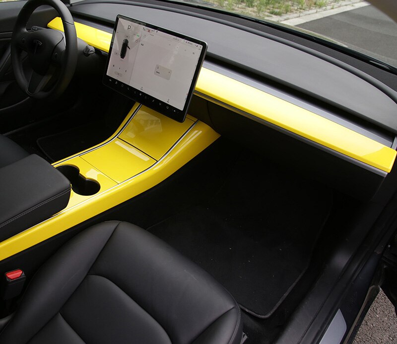 A Set ABS Center Console Dashboard Panel Cover Trim for Tesla Model 3: Yellow