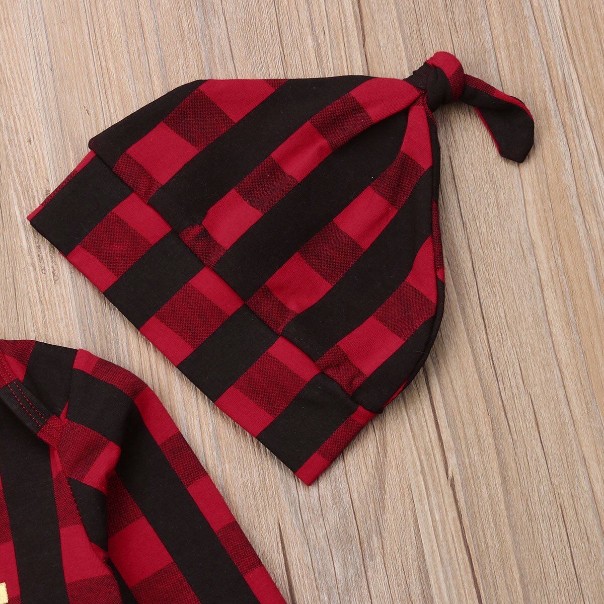 Natal da criança dos miúdos do bebê meninas meninos outono inverno macacão + chapéus 2 pçs santa impressão xadrez manga longa macacões macacão