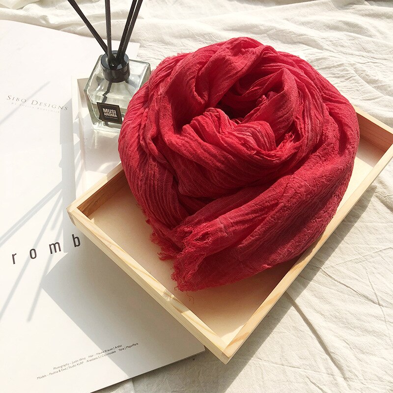 Japanese Style Linen Cotton Tassel Scarf Men Scarf Bufandas Solider Color Spring Autumn Warm Soft Kroean Style Scarves: Red