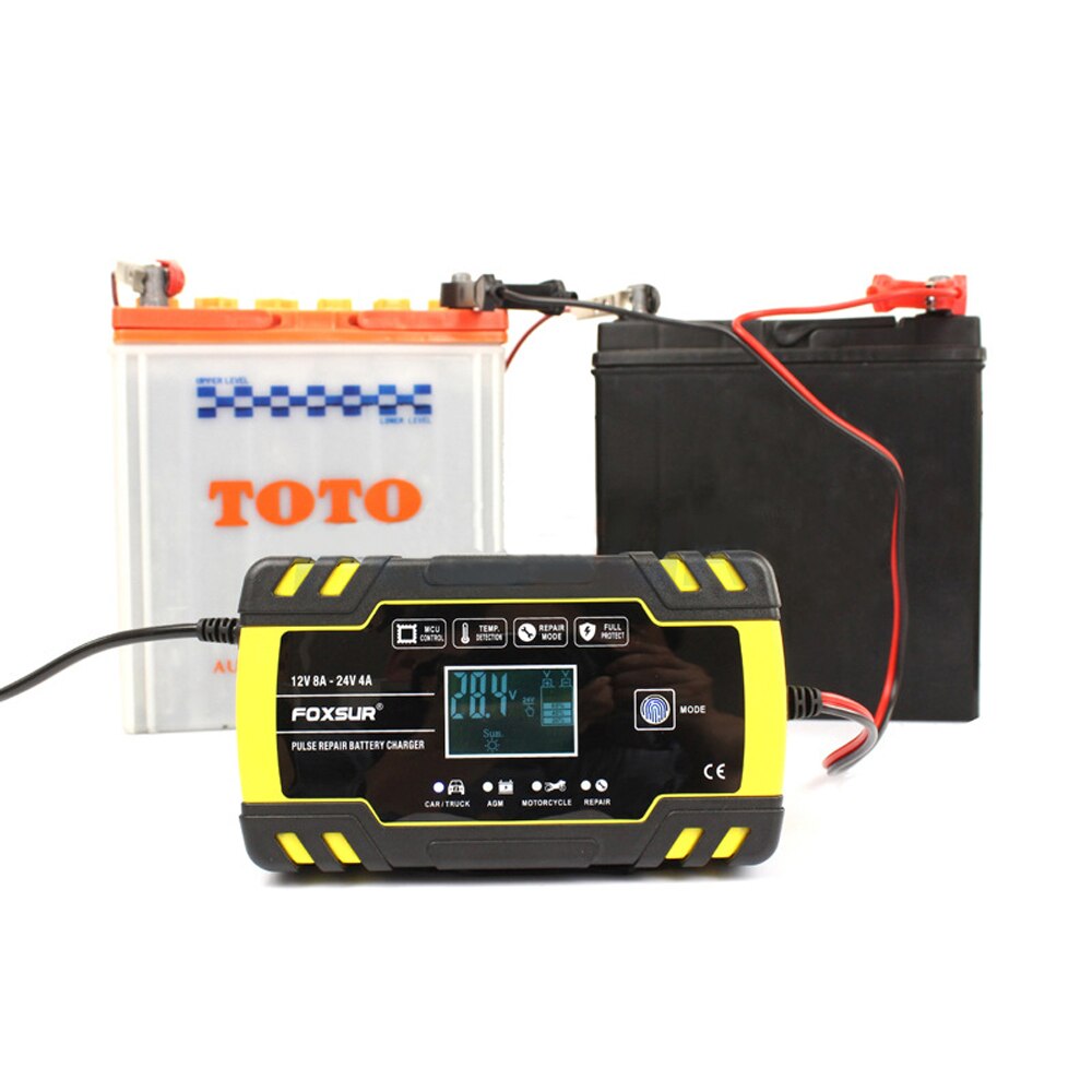 Upgrade 12V 24V Puls Repareren Lader Met Lcd-scherm Motorcycle &amp; Auto Acculader Agm Gel Nat Lood zuur Batterij Oplader