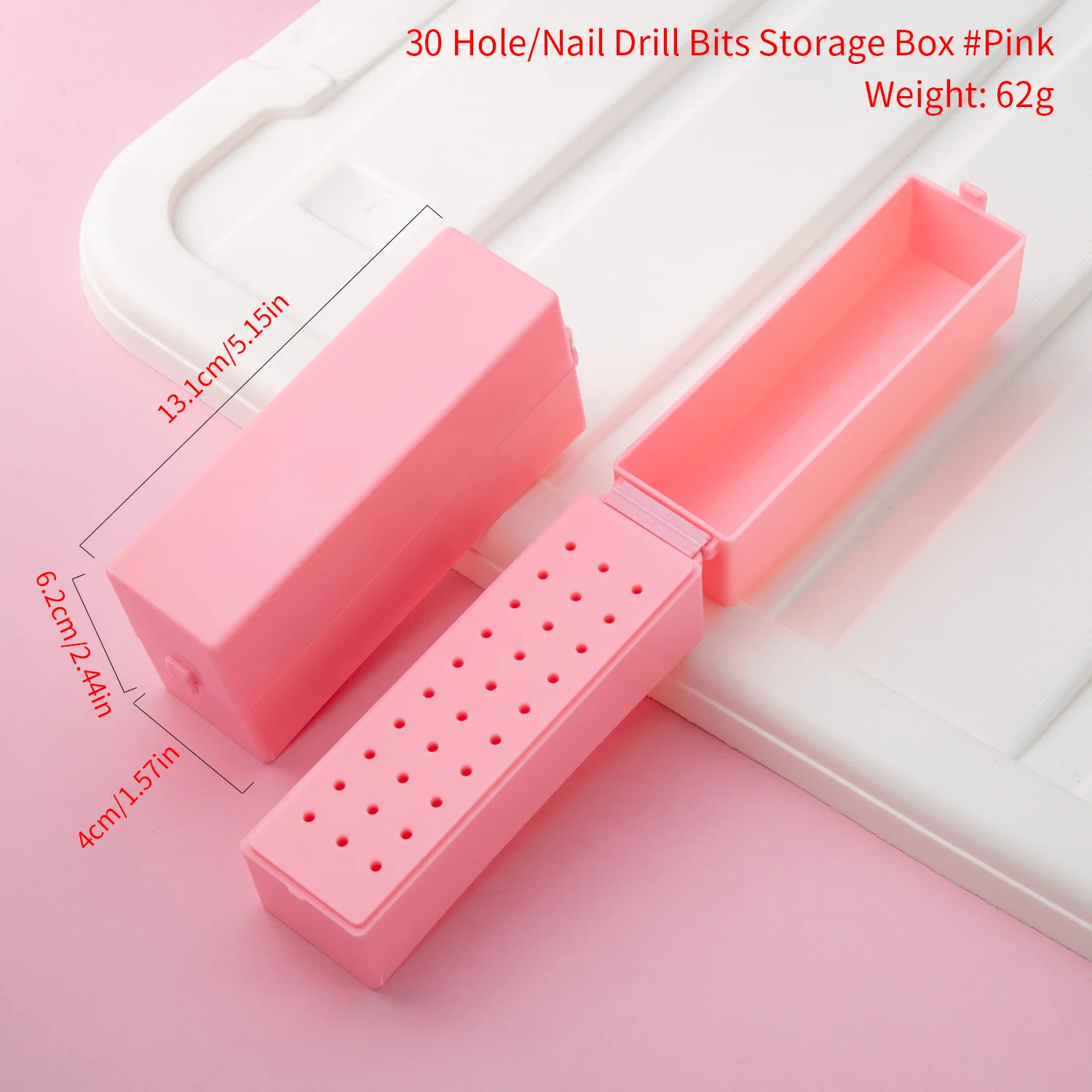 Förvaringslåda för 30- håls nagelborr, manikyrfräshållare, displayställ för nagelborr, hylla, manikyrverktyg: Rosa