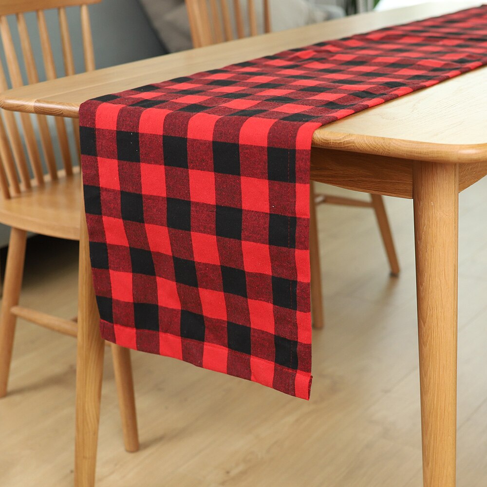 Brand Christmas Grid Cotton linen Table Runner For Family Dinners Table flag Indoor Outdoor Parties Use: C Red