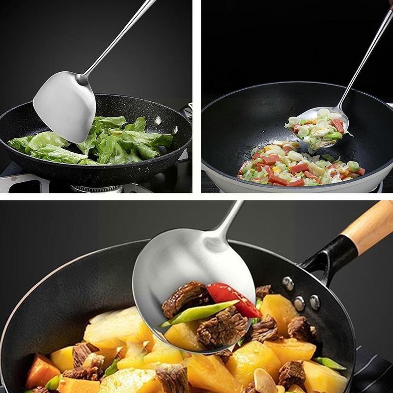 Steel Kitchen Wok Spatula Spoon Chinese Cooking Tool Bar Tools Wooden Safety Handle Durable Kitchen F8v6