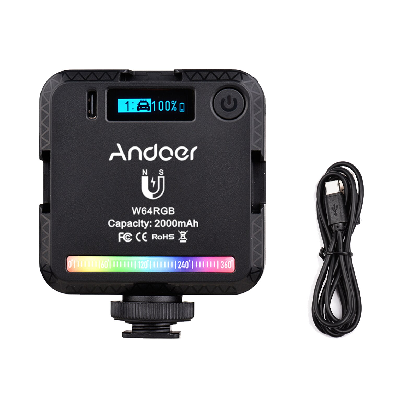Andoer W140 RGB LED Video Light Rechargeable Photography Fill Light CRI95+ 2500K-9000K 20 Lighting Effects for Video Shooting: W64 RGB