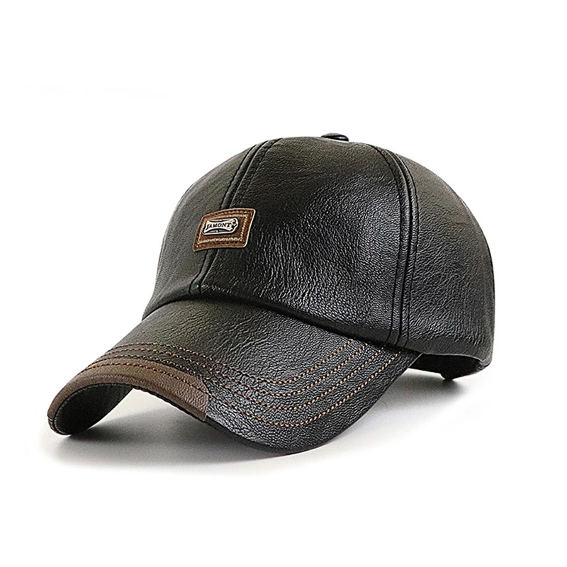 Gorra de béisbol informal a la para hombre, gorro fino de terciopelo, gorra de béisbol de cuero para otoño e invierno, nueva 2024: Negro